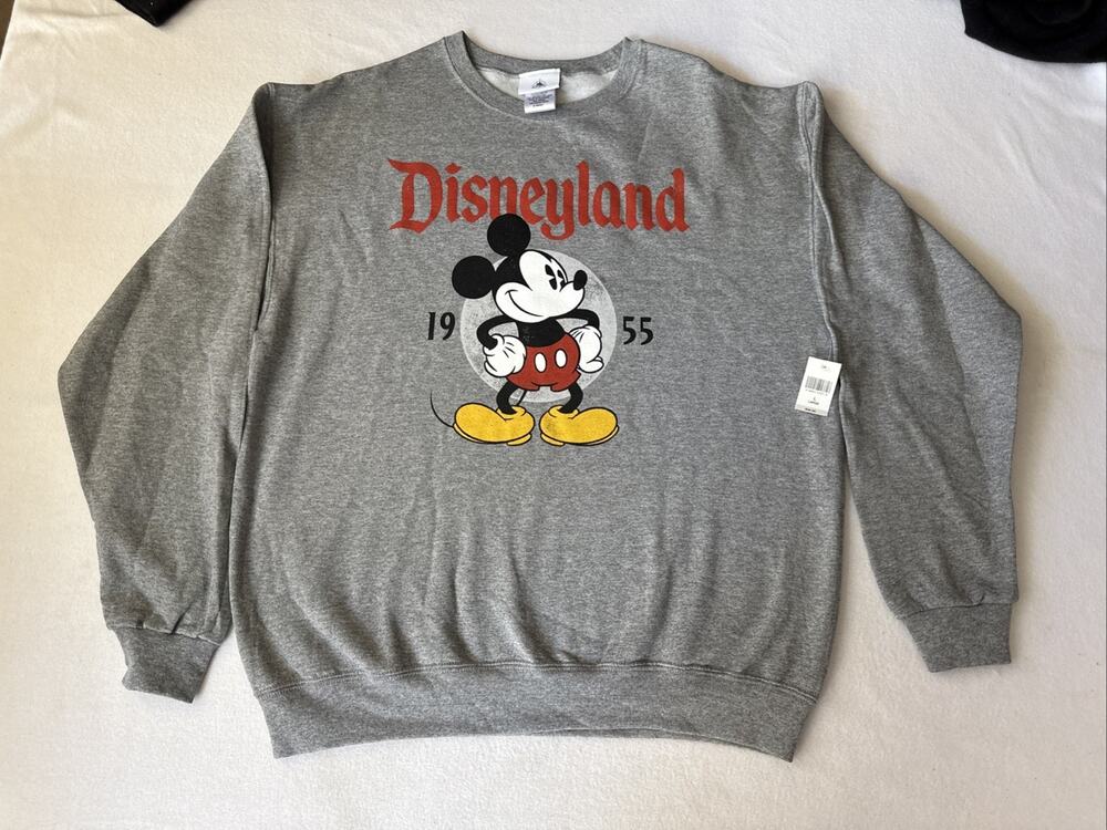 NWT Disneyland 1955 Mickey Mouse Color Pullover Gray Sweatshirt Size Large